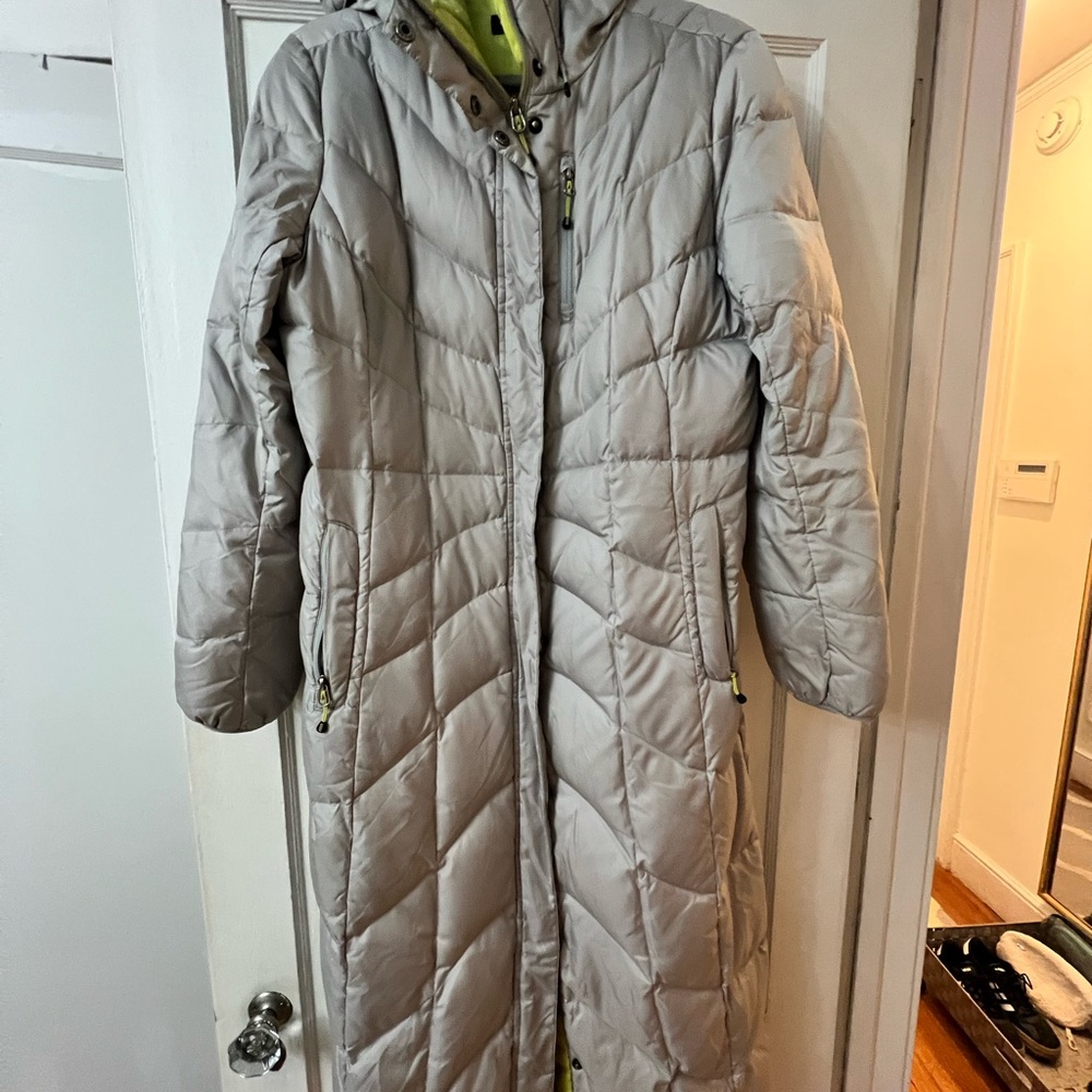 Women's Lands End down ankle length Gray Quilted Long Coat